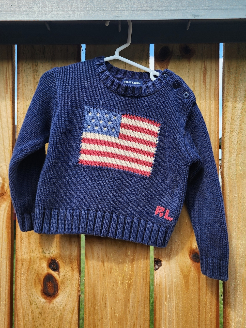 Ralph Lauren 3T Navy American Flag Knit Sweater 100% Cotton